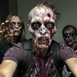 zombie selfie,, detailed, intricate, hyperrealism, by dan mumford