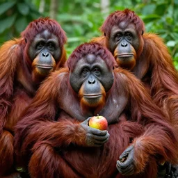 4 k, hd portrait of an orangutan holding an apple