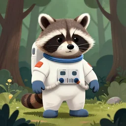 funny racoon astronaut in woods, by artgerm, wlop and beeple