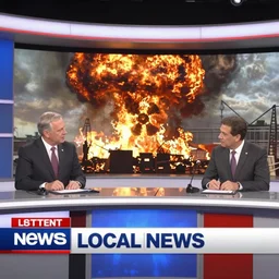 the local news, nuclear explosion during a live broadcast, tv studios, television studios