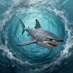 giant shark in a huge whirlpool, concept art, digital painting, trending on artstation, highly detailed, epic composition, 8 k uhd