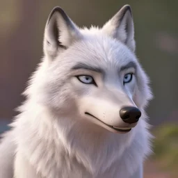 portrait headshot of a handsome male white wolf in the style of zootopia, disney, volumetric lighting, subsurface scattering, photorealistic, octane render, random artists
