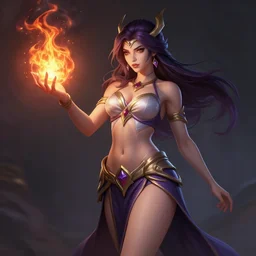 The sorceress casting a fire ball, league of legends. She has tiny abdomen & inflated hips body & award winning face. Full body realistic, sharp focus, 8k high definition, insanely detailed, intricate, elegant, smooth, sharp focus, illustration, ArtStation, art by 100% Hearthstone