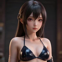 clothed, worksafe. cgsociety, by wlop, ilya kuvshinov, krenz cushart, greg rutkowski, trending on artstation. zbrush sculpt, octane, maya, houdini, vfx. close - up face of a cute anime japanese filipino girl wearing latex bikini. cinematic dramatic atmosphere, sharp focus, volumetric lighting.