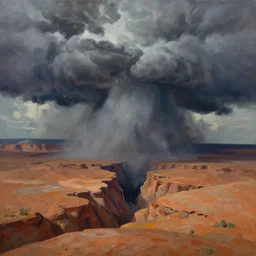 a giant stormy rift in reality opens over a mesa, award-winning, trending on artstation, oil on canvas, masterpiece, matte painting