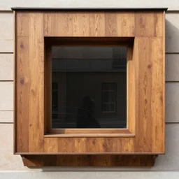 A facade made from wood with a window inspired by James Jean