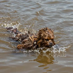 Chewbacca swimming in brown water