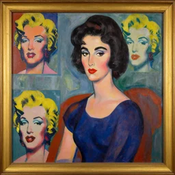 a beautiful painting lelizabeth taylor, by amedeo modigliani and warhol / pop art color screen printing