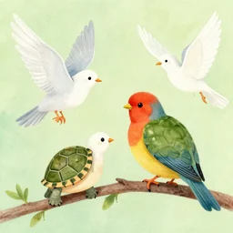 two turtle doves and a partridge in a pear tree.