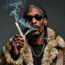 snoop smokes the finest preroll, wearing fur coat,digital art,ultra realistic,ultra detailed,art by greg rutkowski,hyperdetailed,detailed face,professional lighting,dramatic,3 point lighting