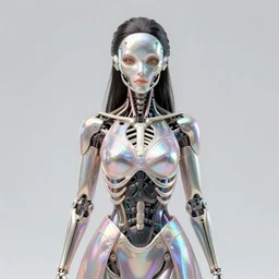 fully symmetrical centered iridescent portrait of a beautiful princess in robe. artificial muscles, ribcage, bones, hard surface modelling. cyberpunk look. biomechanical mask. bio luminescent biomechanical halo around head. neon jellyfish. artwork by jarold Sng  by artgerm, by Eddie Mendoza, by Peter mohrbacher by tooth wu, unreal engine, octane render, cinematic light, high details, iridescent colors, dichroic, macro, depth of field, blur