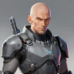 a headshot of a character concept of a badass bald bald middle - aged man wearing a detailed tech futuristic grey heavy armor suit.. vibrant colors, soft lighting, 8 k, octane render. by makoto shinkai, stanley artgerm lau, wlop, rossdraws, james jean, andrei riabovitchev, marc simonetti, krenz cushart, sakimichan, d & d trending on artstation, digital art.