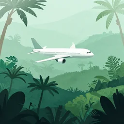 a plane flying over a jungle, digital art, minimalist