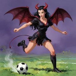a succubus playing soccer, colorful Epic portrait by james gurney and mœbius.