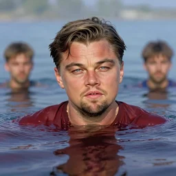leonardo dicaprio emerging from maroon water by greg rutkowski, claude monet, conrad roset, takato yomamoto, rule of thirds, sigma look, gigachad, beautiful