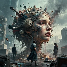 pure chaos of the mind by mahmoud farshchian, mia brownell, very detailed,, hyper realism, cyberpunk shading, cinematic composition, photorealistic, wide shot