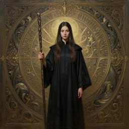perfectly - centered - portrait of a girl wearing black robe holding stick, intricate, epic scale, rule of third, highly detailed, digital painting, artstation, concept art, sharp focus, illustration, oil painting, unreal engine 5, 8 k, art by artgerm and sam spratt and greg rutkowski