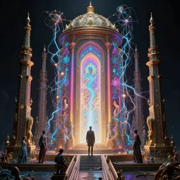 highly detailed surreal vfx avante garde portrait of a 3 d light temple, neon accents, polyphonic bio - communications, arcane ritual, entangled vibrating, electricity, ultra detailed, ornate, hyperrealistic, octane render, chiaroscuro, inspired by carne griffiths & james jean & android jones & william morris & ernst haeckel & alphonse mucha, unreal engine