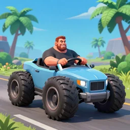 fat john cena driving a car with really big tires, fortnite screenshot. 8k, 4k.