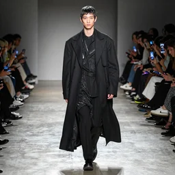 The Yeti walking down the runway dressed in Yohji Yamamoto clothes