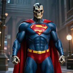 movie still of skeletor as superman