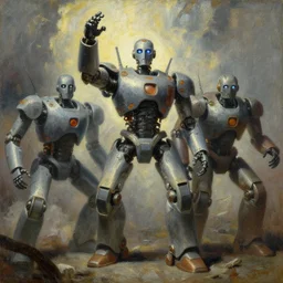 we are the robots!!!!!!!!!!!!!!!!!!!!!!!!!!!, detailed painting, epic lighting, by ilya repin, phil hale and kent williams
