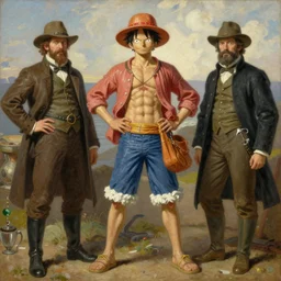 detailed rendered 8 k photograph imax and solomon joseph solomon and richard schmid and jeremy lipking victorian loose genre loose painting full length portrait painting of luffy d. monkey