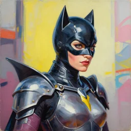 greg manchess portrait painting of armored catwoman as overwatch character, medium shot, asymmetrical, profile picture, organic painting, sunny day, matte painting, bold shapes, hard edges, street art, trending on artstation, by huang guangjian, gil elvgren, ruan jia, greg rutkowski, gaston bussiere