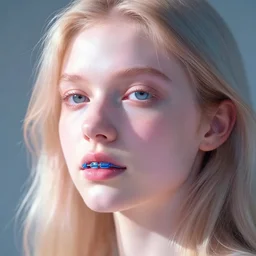 a girl with blue braces, portrait by artgerm and greg rutkowski and alphonse mucha, trending on artstation, cinematic light, pastel colors, volumetric shading, high radiosity dull skin, global illumination, radiant light, soft light, soft color dodge, subsurface scattering