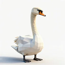 low-poly swan, photorealistic wildlife photography, full body, isolated on a pure white background, centered, entire subject in frame, sharp focus, soft studio lighting