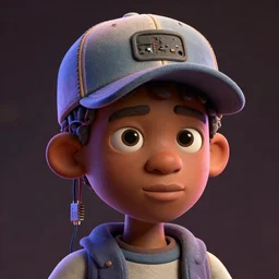 portrait of an african boy wearing a baseball cap with wires and computer chips dangling from its inside, claymation style, art by james jean, vfx art, volumetric lighting, dramatic lighting, ray tracing, colourful, digital painting, digital illustration, unreal engine render, sharp, intricate detail, behance, artstation, pinterest,