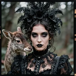 kodak portra 4 0 0, wetplate, photo, weird fashion, in the nature, highly detailed face, very beautiful goth model, portrait, close up, victorian dress, carneval, animal, wtf, photographed by paolo roversi style and julia hetta
