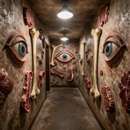 hallway with eyes and meat and bone walls