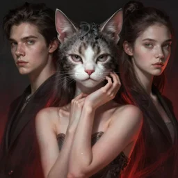 young girl with cat face, elegant pose, fantasy detailed trending on artstation, dramatic lighting, eterea, high quality print, fine art with subtle redshift rendering, portrait by miho hirano, ross tran and ilya kuvshinov, realistic, detailed