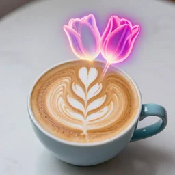 latte art photo, tulip, neon
