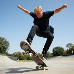 donald trump doing a kickflip on a skateboard