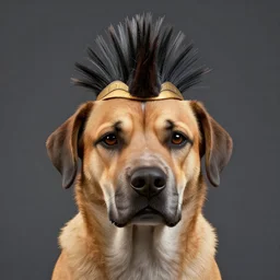 portrait of a dog with a human mohawk hat, digital art, unreal engine