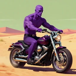 purple skin mutant, male bald muscular biker, madmax desert background, digital painting, vivid colors, postminimalism, highly detailed, smooth, sharp focus, illustration by ruan jia and mandy jurgens and william - adolphe bouguereau, artgerm