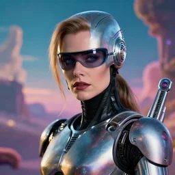 Masterpiece closeup portrait of a beautiful Ripley Robocop in a surreal dream landscape, cinematic lighting, Michael Whelan, 8k