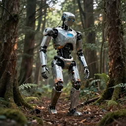 broken robot walking  in a forest ultra detailed, dramatic light HD HDR 8k