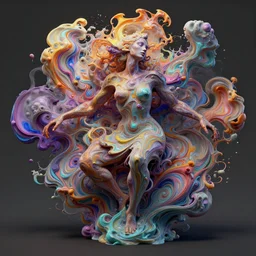 the dream of creation, metaphysical art, abstract representation, fluid art, fantasy, surrealism, zbrush, unreal engine, vibrant, detailed, by diego koi