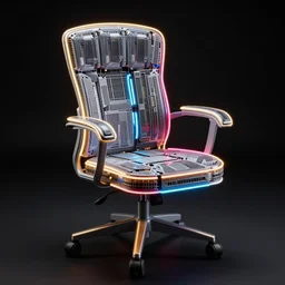 a chair made from gpus, intricate details, neon lights, black background
