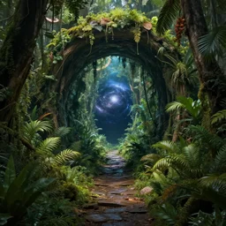 portal from a jungle to outer space, by greg rutkowski, by jean deville, highly detailed, hdr, 4 k