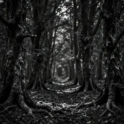 ancient forest, empty, black theme, unfocused, hd