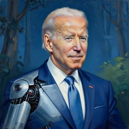 a cyborg joe biden, painted in the style of bosch