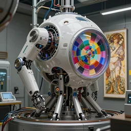futuristic robotic solarpunk cybernetic symbiosis thick bifurcated biomechanic cnc surgical hybrid mri 3 d printer machine making a biosphere capsule, sci - fi, highly detailed, wide range pantone colors, hyperrealistic, artstation, concept art, unreal render, sharp focus, photography, art by greg rutkowski and artgerm and alphonse mucha,