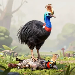 fierce cassowary standing atop its prey, trending on artstation, digital art, award winning, realistic