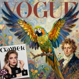 parrot wings wings wings wings wings, vogue women's fashion beauty celebrity magazine, chanel makeup, ilya kuvshinov, john singer sargent, digital art illustration, impressionist oil painting, trending on artstation, intricate
