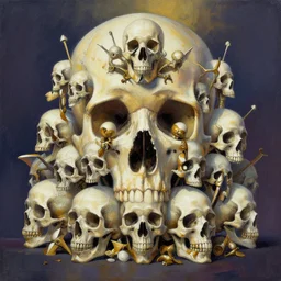 a beautiful painting skull legion, by murakami takashi painting, lumion render illustration style