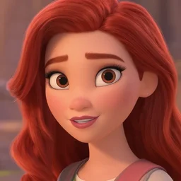 beautiful redhead woman, pixar art, closeup